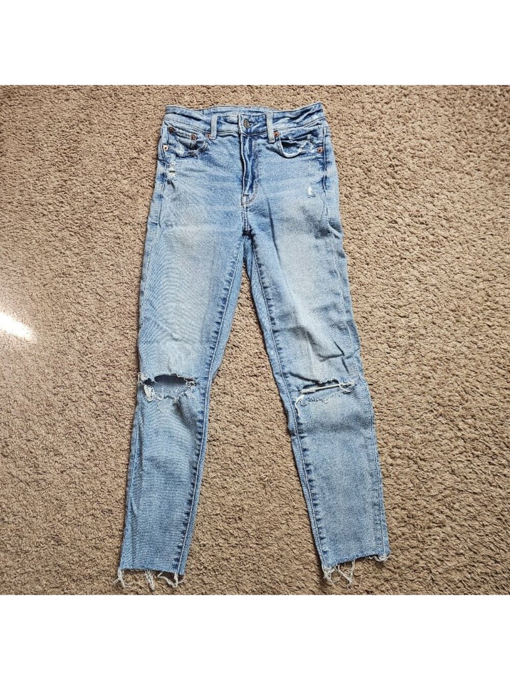 American Eagle Jeans Womens 0 Super High Rise Jegging Distressed Denim Stretch